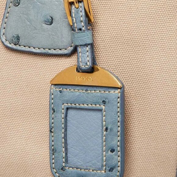Prada Natural Canvas and Blue Ostrich Tote Bag BN2254 - Picture 4 of 12